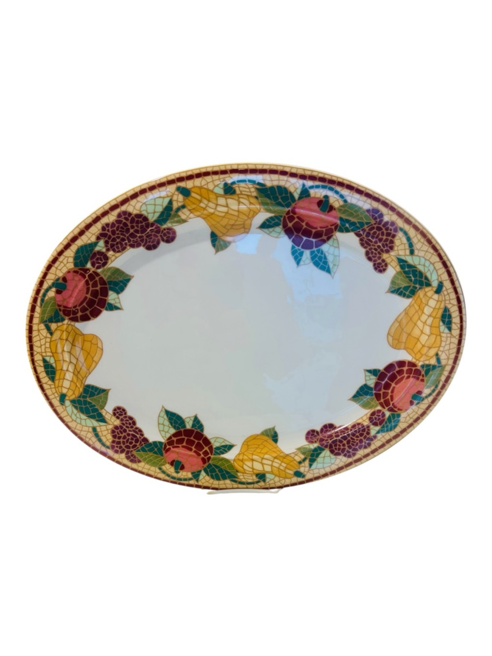 Pier 1 Mosaic Fruit Oval Serving Platter 17” Earthenware Italy Italian Pottery